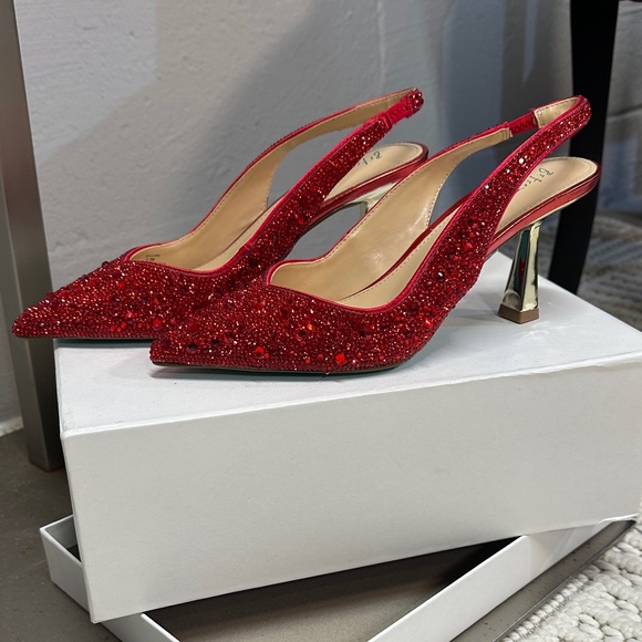 Betsey Johnson Shoes - Betsey Johnson Red Glitter Slingback Heels
